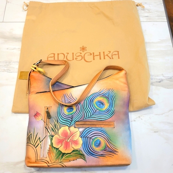 Anuschka Hand-Painted Shoulder Bag with Peacock Design NEW - Picture 14 of 14
